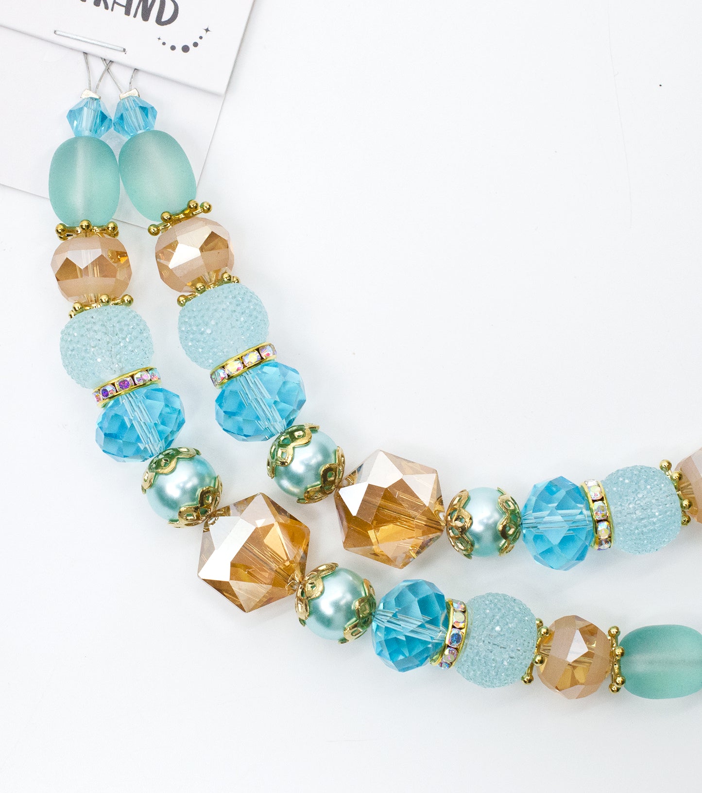 2 pcs Aqua Glass Beads Strand for Jewelry Making Craft Assorted Beading Kit