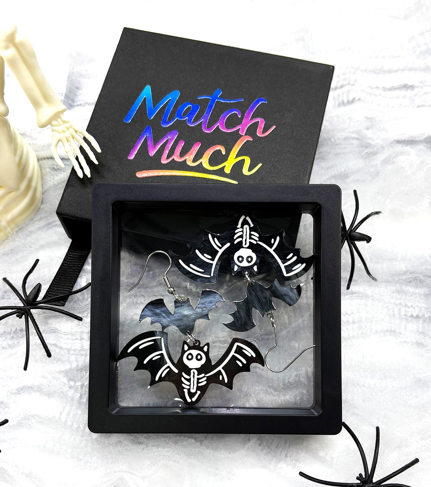 Bat Skeleton Earrings Acrylic Resin Halloween Statement Jewelry for Women