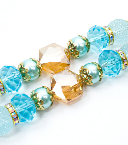 2 pcs Aqua Glass Beads Strand for Jewelry Making Craft Assorted Beading Kit