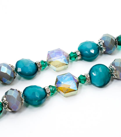 2 pcs Teal Glass Beads Strand for Jewelry Making Craft Assorted Beading Kit