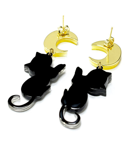 Moon Cat Earrings Acrylic Resin Halloween Statement Jewelry for Women