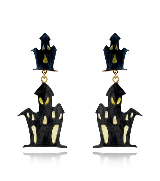 Ghost House Earrings Acrylic Resin Halloween Statement Jewelry for Women