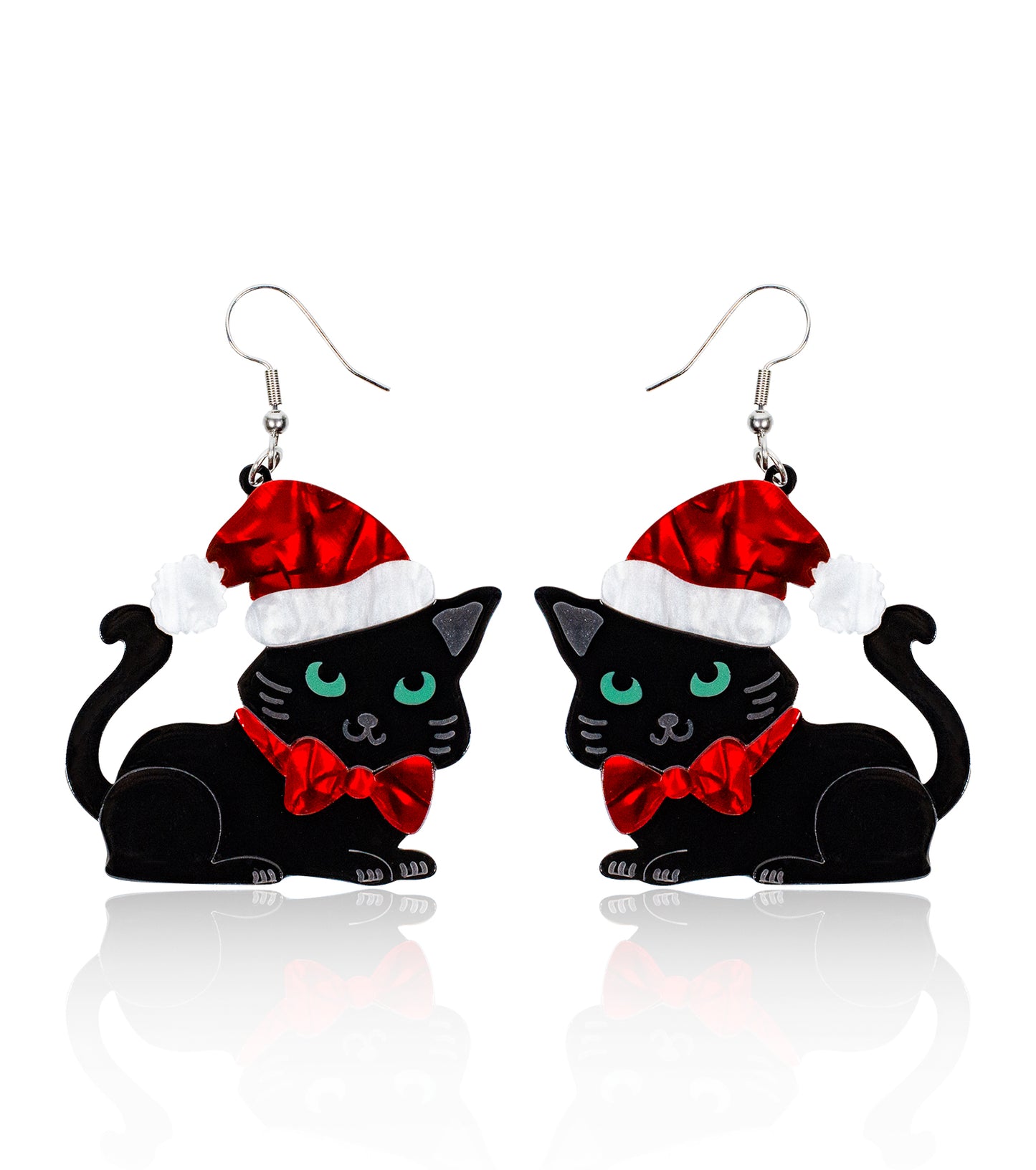 Cat with Santa Hat Earrings Christmas Statement Jewelry for Women