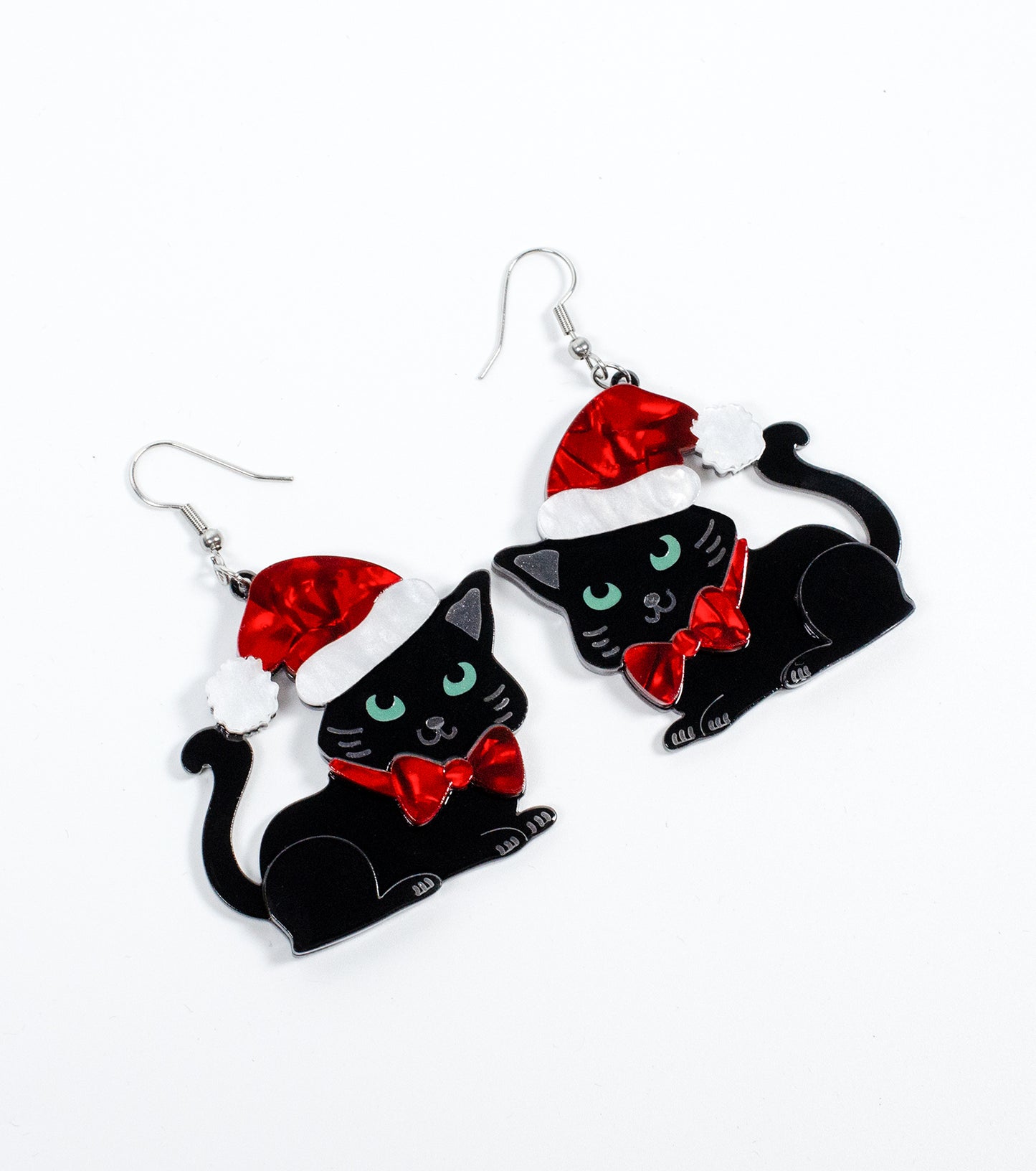 Cat with Santa Hat Earrings Christmas Statement Jewelry for Women