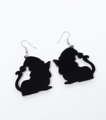 Cat with Santa Hat Earrings Christmas Statement Jewelry for Women