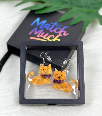 Orange Cat Earrings Christmas Statement Jewelry for Women