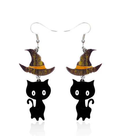 Wizard Cat Earrings Acrylic Resin Halloween Statement Jewelry for Women