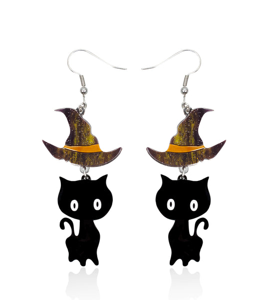 Wizard Cat Earrings Acrylic Resin Halloween Statement Jewelry for Women