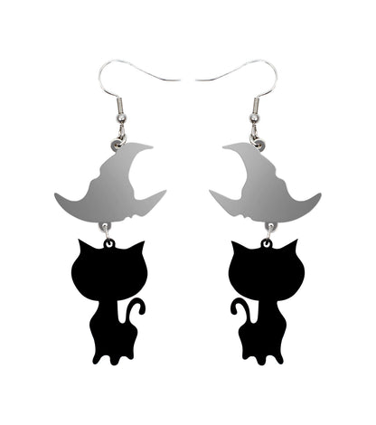 Wizard Cat Earrings Acrylic Resin Halloween Statement Jewelry for Women