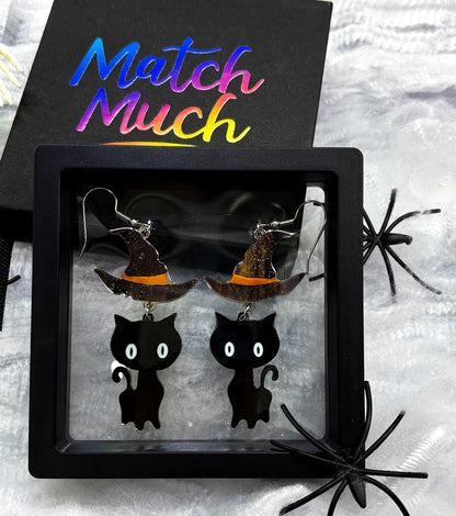 Wizard Cat Earrings Acrylic Resin Halloween Statement Jewelry for Women