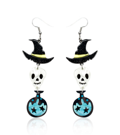 Wizard Skeleton Earrings Acrylic Resin Halloween Statement Jewelry for Women