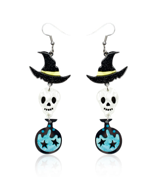 Wizard Skeleton Earrings Acrylic Resin Halloween Statement Jewelry for Women