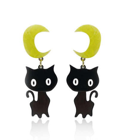 Moon Cat Earrings Acrylic Resin Halloween Statement Jewelry for Women