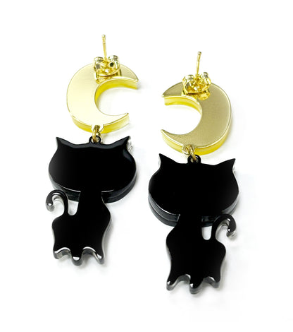 Moon Cat Earrings Acrylic Resin Halloween Statement Jewelry for Women