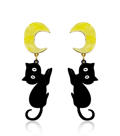 Moon Cat Earrings Acrylic Resin Halloween Statement Jewelry for Women