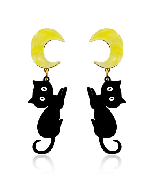 Moon Cat Earrings Acrylic Resin Halloween Statement Jewelry for Women