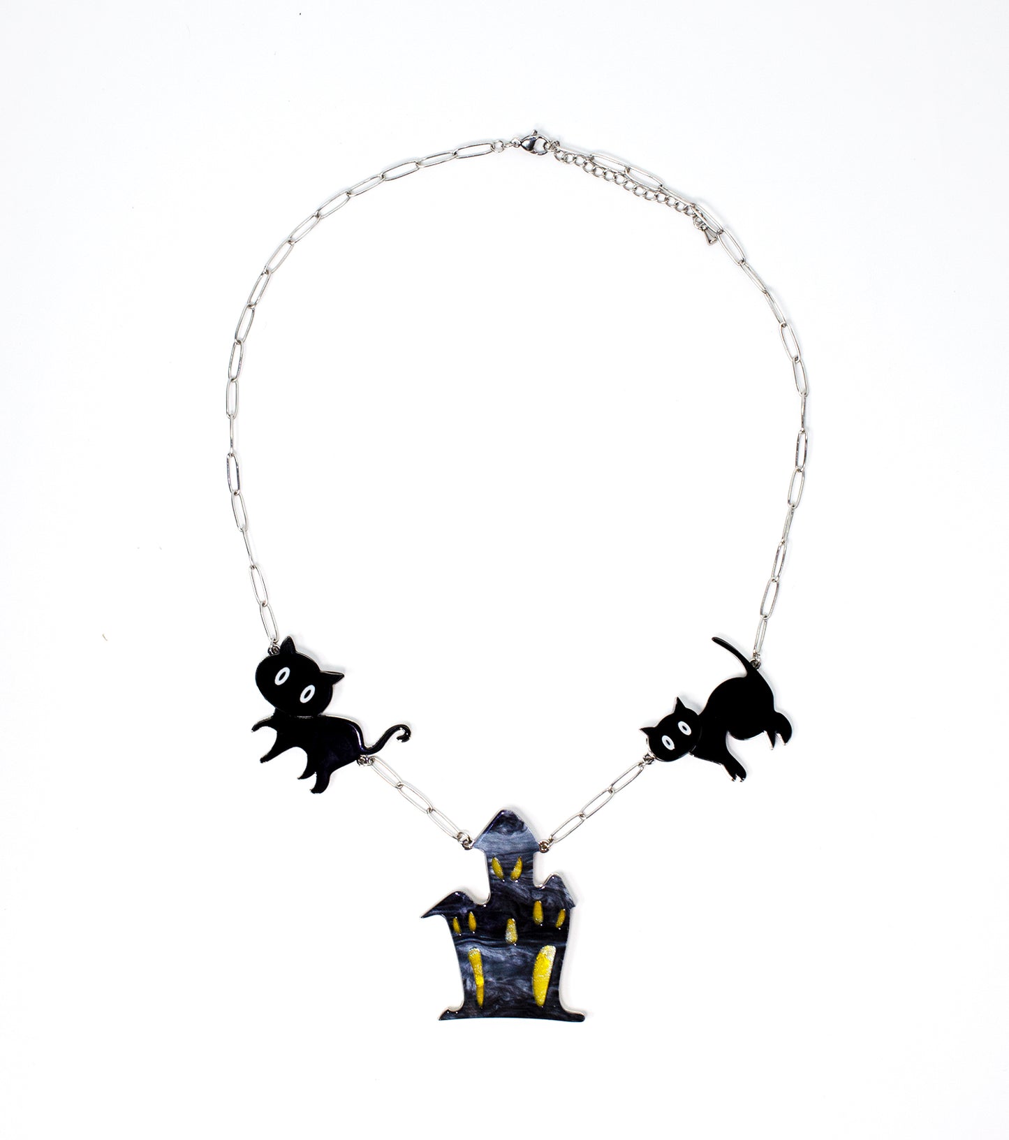Cat Ghost House Necklace Acrylic Resin Halloween Statement Jewelry for Women