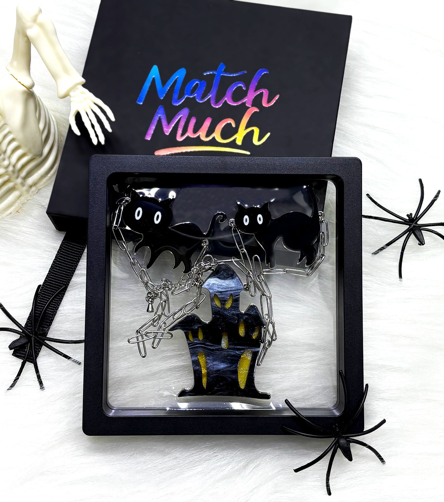 Cat Ghost House Necklace Acrylic Resin Halloween Statement Jewelry for Women