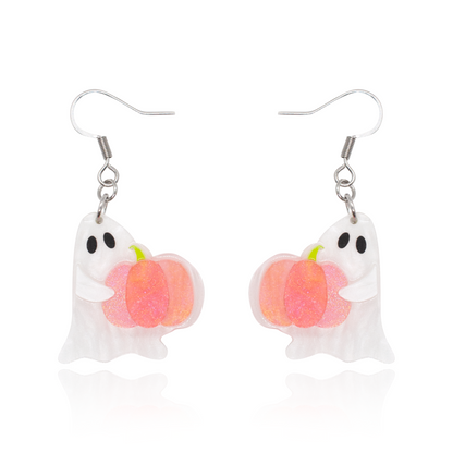 Ghost Pumpkin Earrings Acrylic Resin Halloween Statement Jewelry for Women