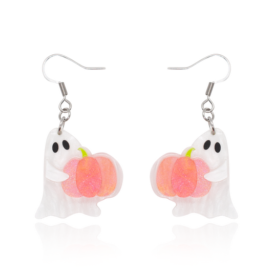 Ghost Pumpkin Earrings Acrylic Resin Halloween Statement Jewelry for Women
