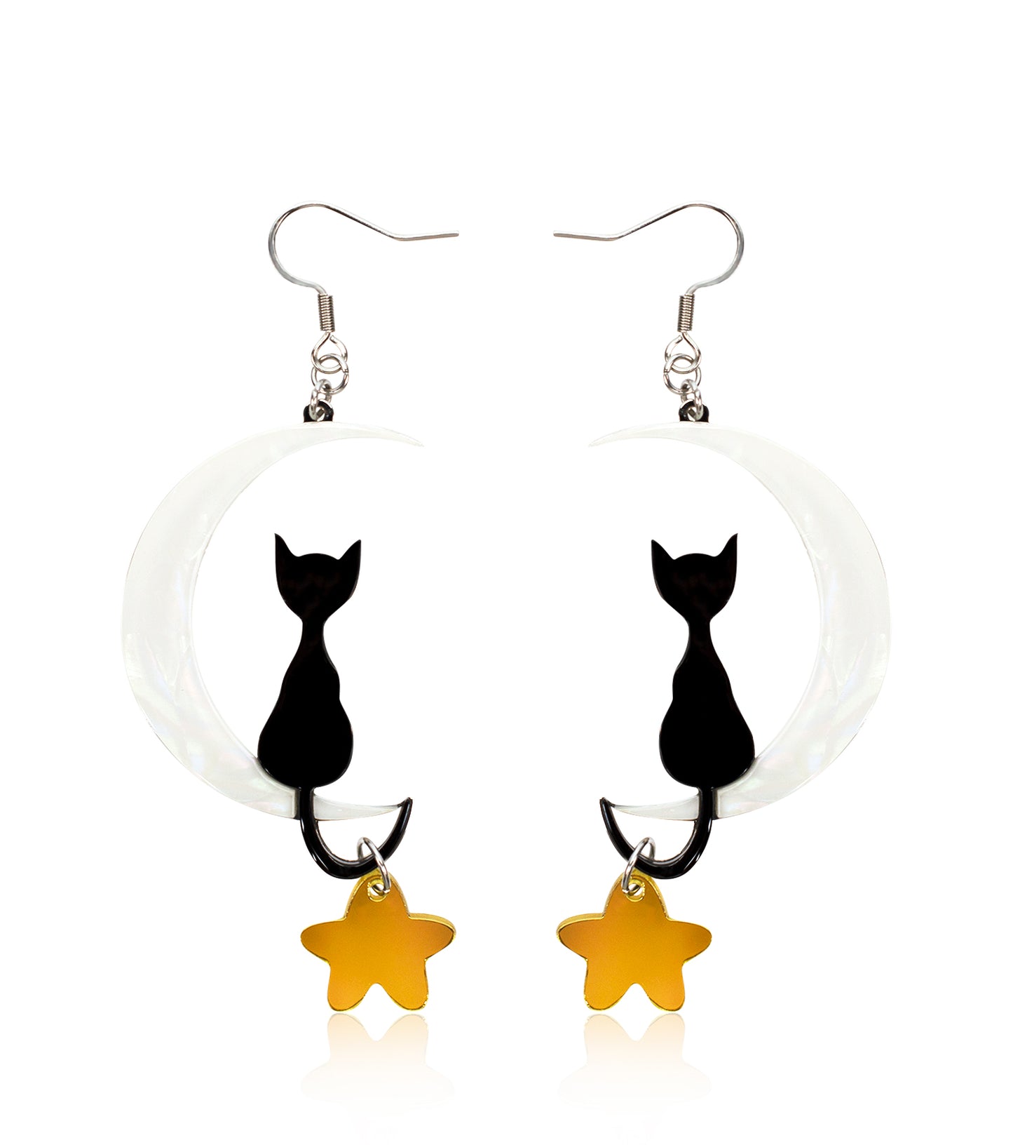 Cat on Moon Earrings Acrylic Resin Halloween Statement Jewelry for Women