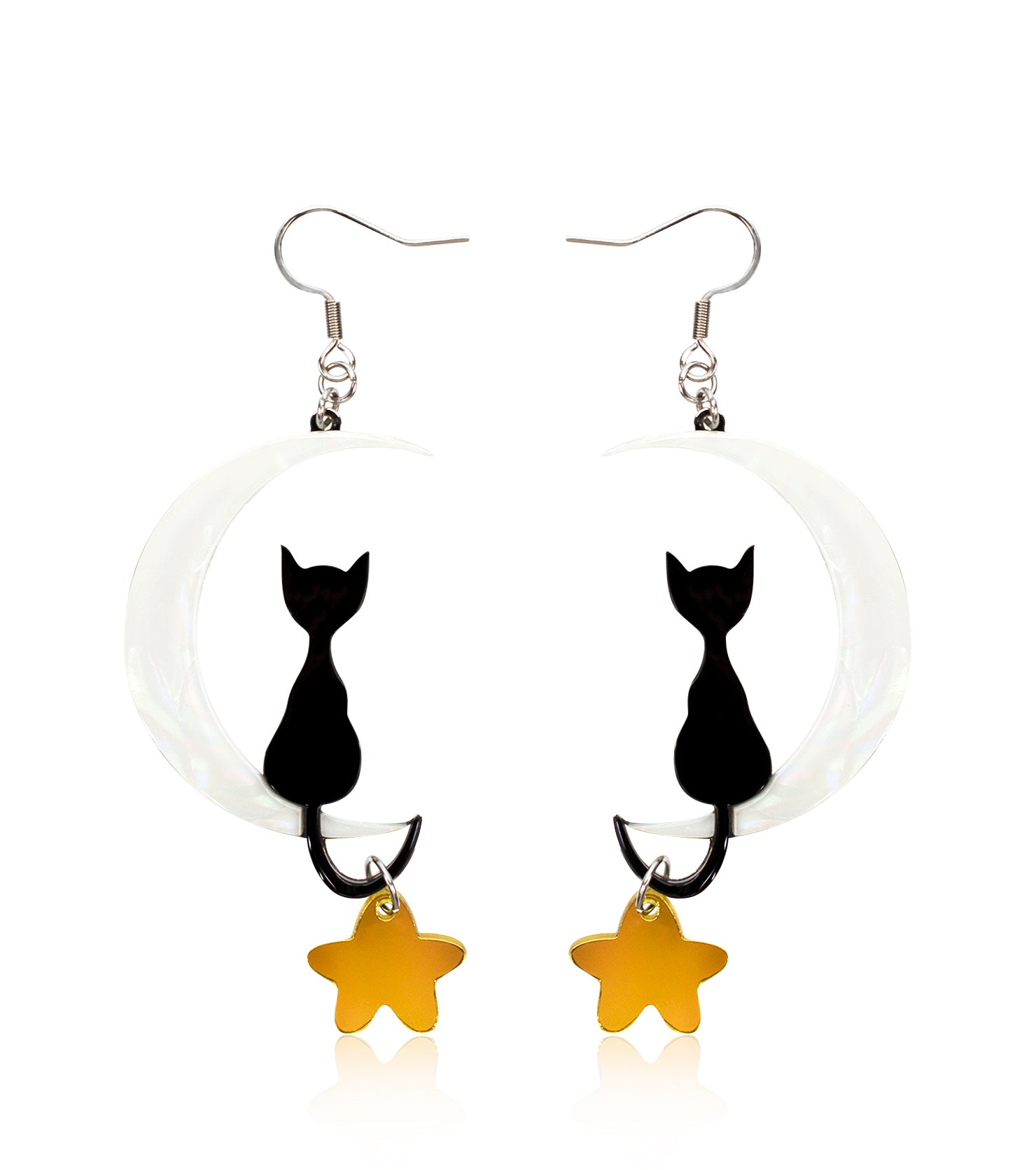 Cat on Moon Earrings Acrylic Resin Halloween Statement Jewelry for Women