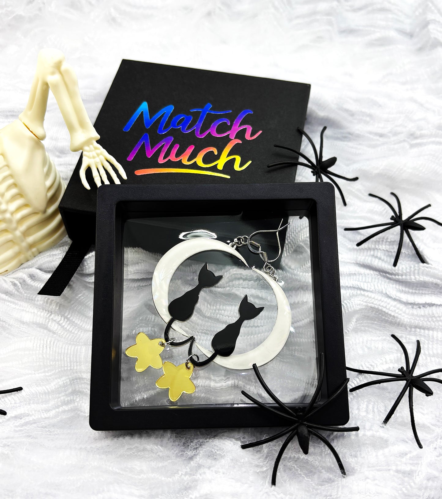 Cat on Moon Earrings Acrylic Resin Halloween Statement Jewelry for Women