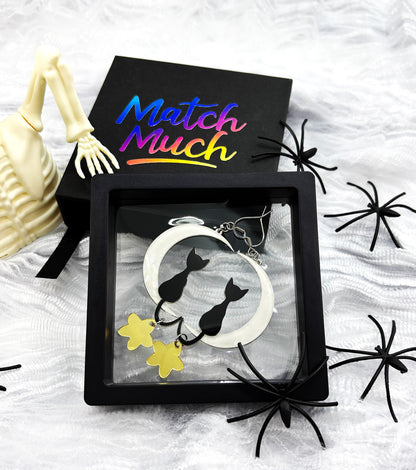 Cat on Moon Earrings Acrylic Resin Halloween Statement Jewelry for Women