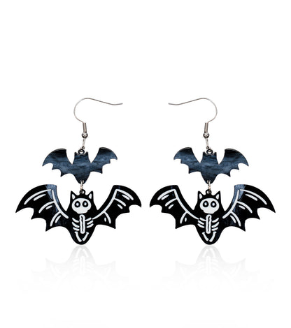 Bat Skeleton Earrings Acrylic Resin Halloween Statement Jewelry for Women