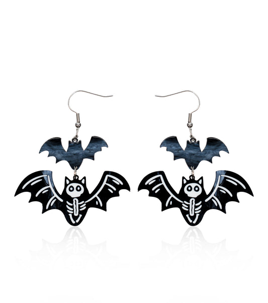Bat Skeleton Earrings Acrylic Resin Halloween Statement Jewelry for Women