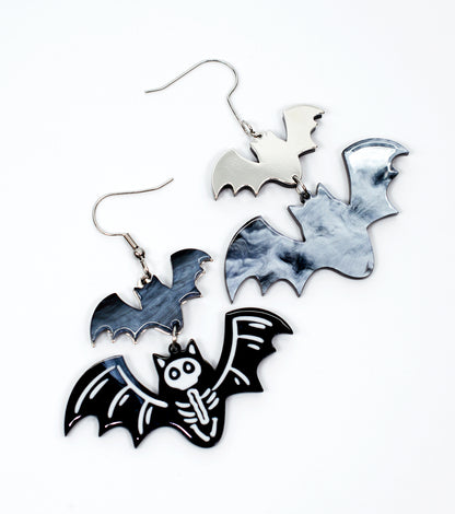Bat Skeleton Earrings Acrylic Resin Halloween Statement Jewelry for Women