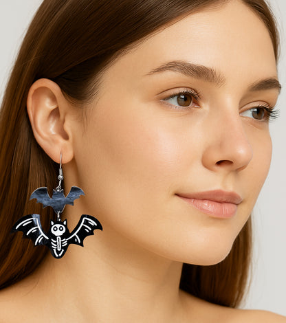 Bat Skeleton Earrings Acrylic Resin Halloween Statement Jewelry for Women
