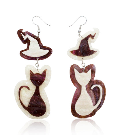 Wizard Cat Earrings Acrylic Resin Halloween Statement Jewelry for Women