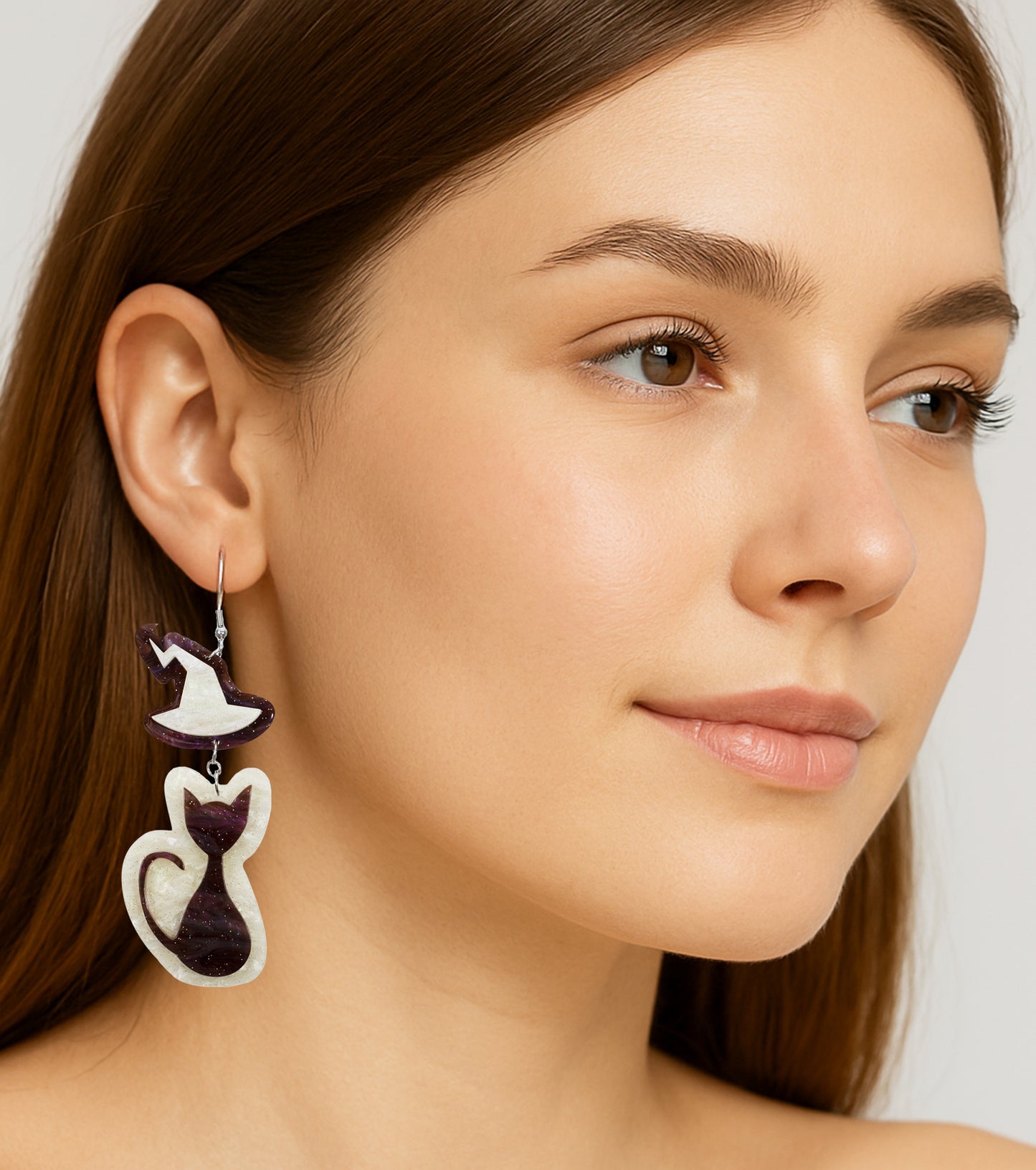 Wizard Cat Earrings Acrylic Resin Halloween Statement Jewelry for Women