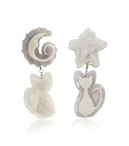 Star Moon Cat Earrings Acrylic Resin Halloween Statement Jewelry for Women