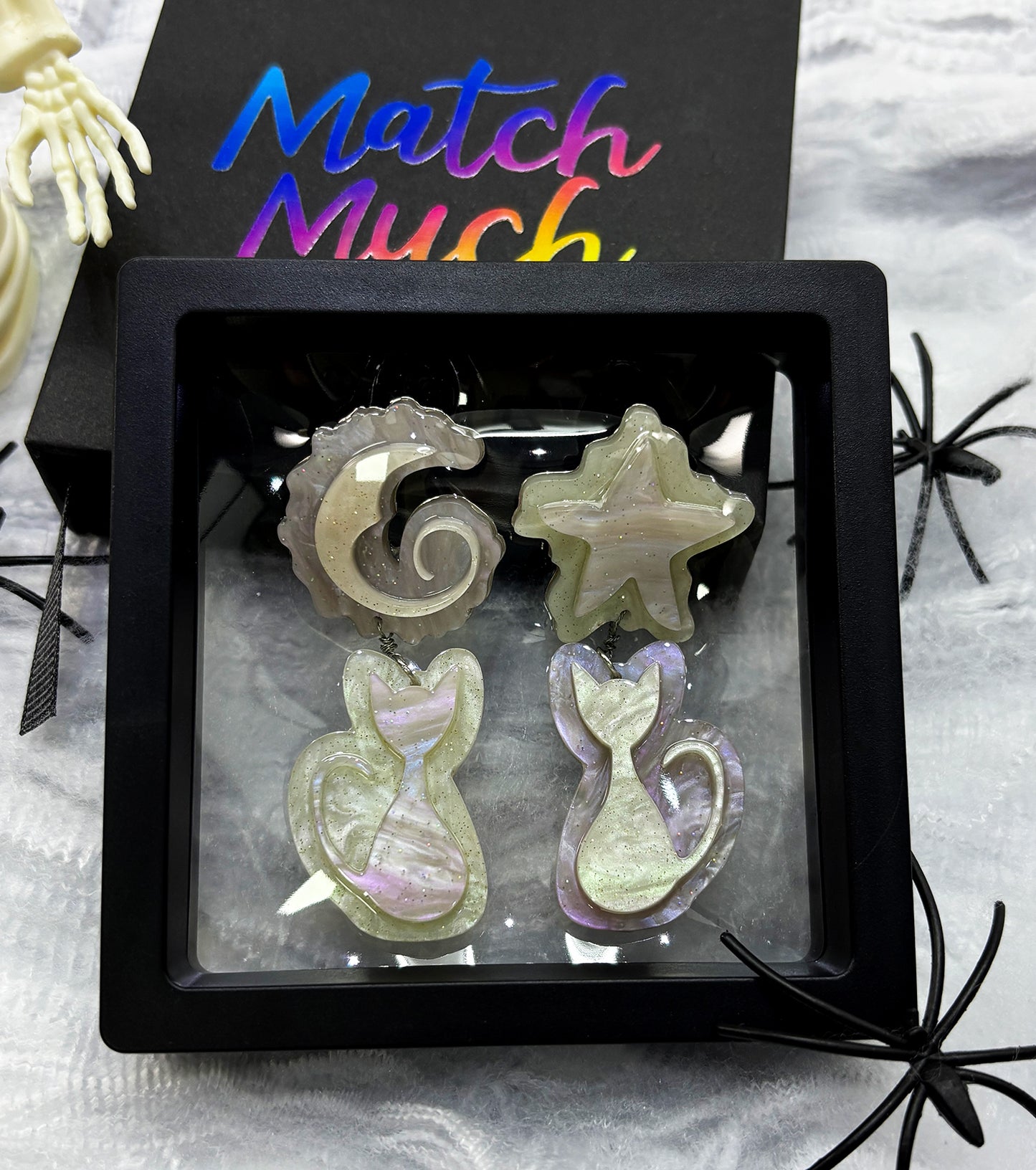 Star Moon Cat Earrings Acrylic Resin Halloween Statement Jewelry for Women