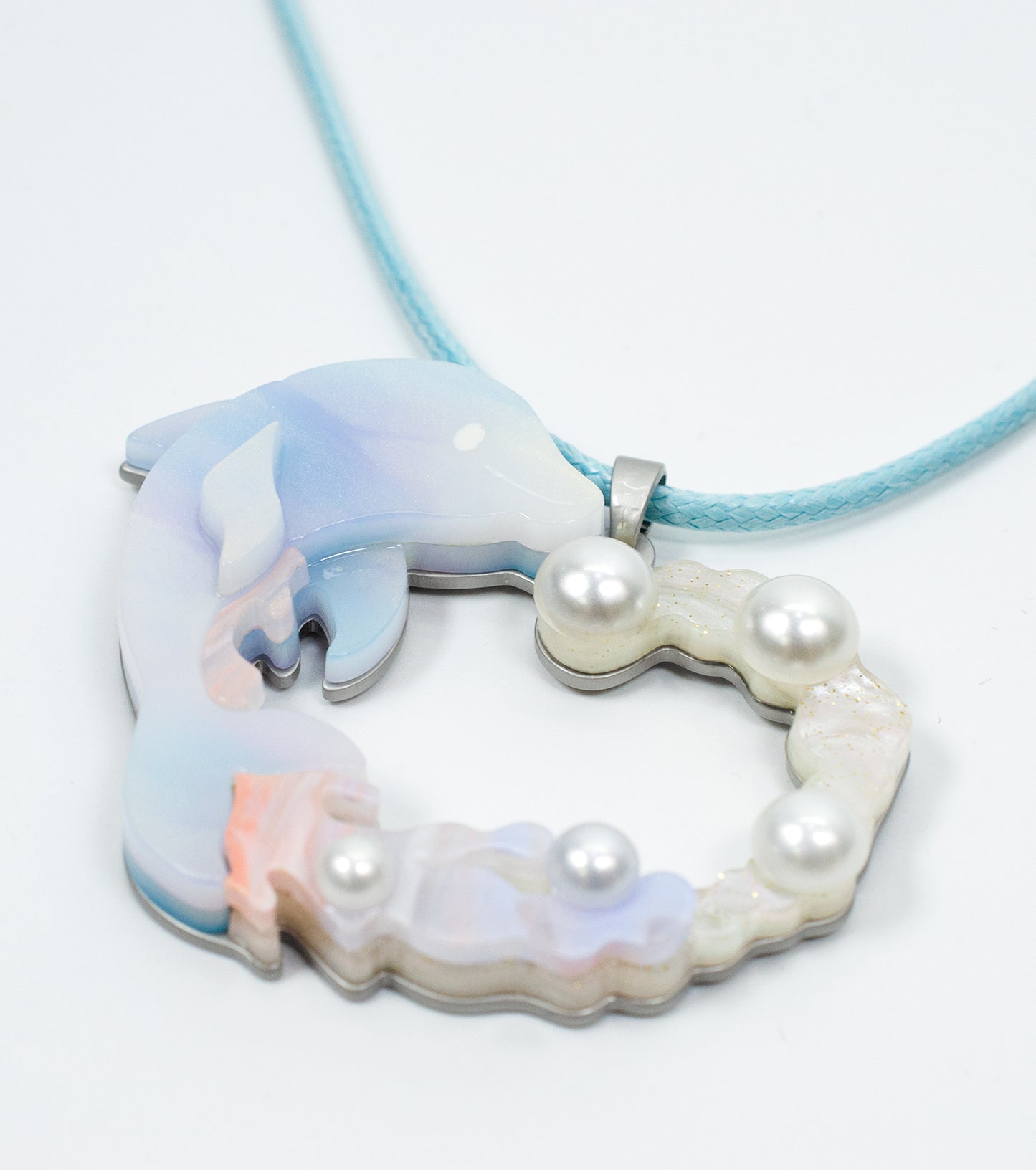 Dolphin Heart Necklace Ocean Acrylic Resin Statement Jewelry for Women