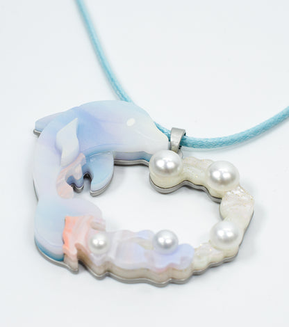 Dolphin Heart Necklace Ocean Acrylic Resin Statement Jewelry for Women