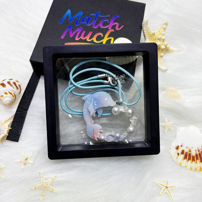 Dolphin Heart Necklace Ocean Acrylic Resin Statement Jewelry for Women