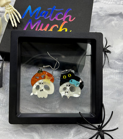 Cat Pumpkin on Ghost Earrings Acrylic Resin Halloween Statement Jewelry for Women