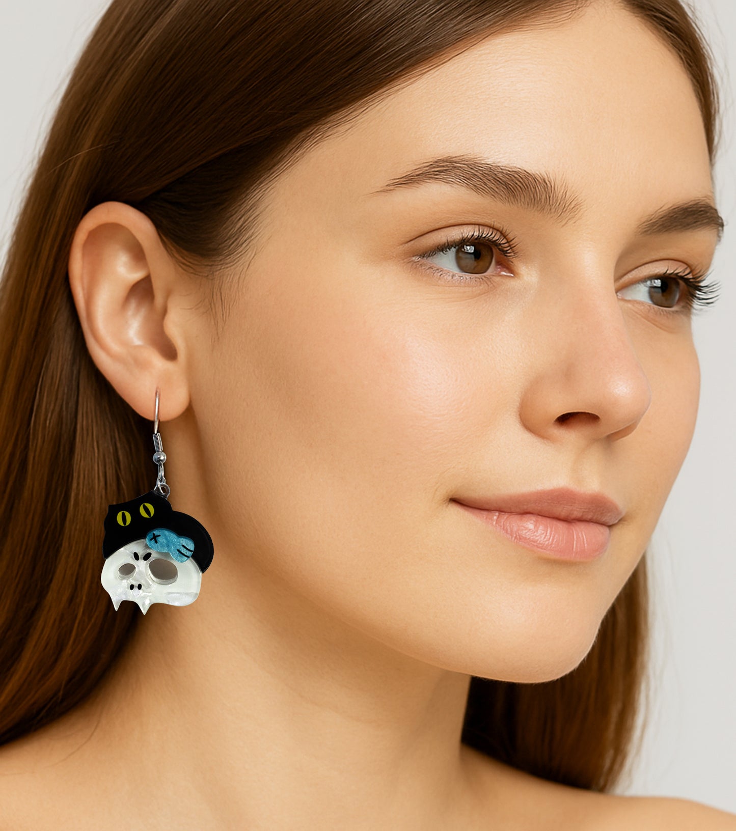 Cat Pumpkin on Ghost Earrings Acrylic Resin Halloween Statement Jewelry for Women