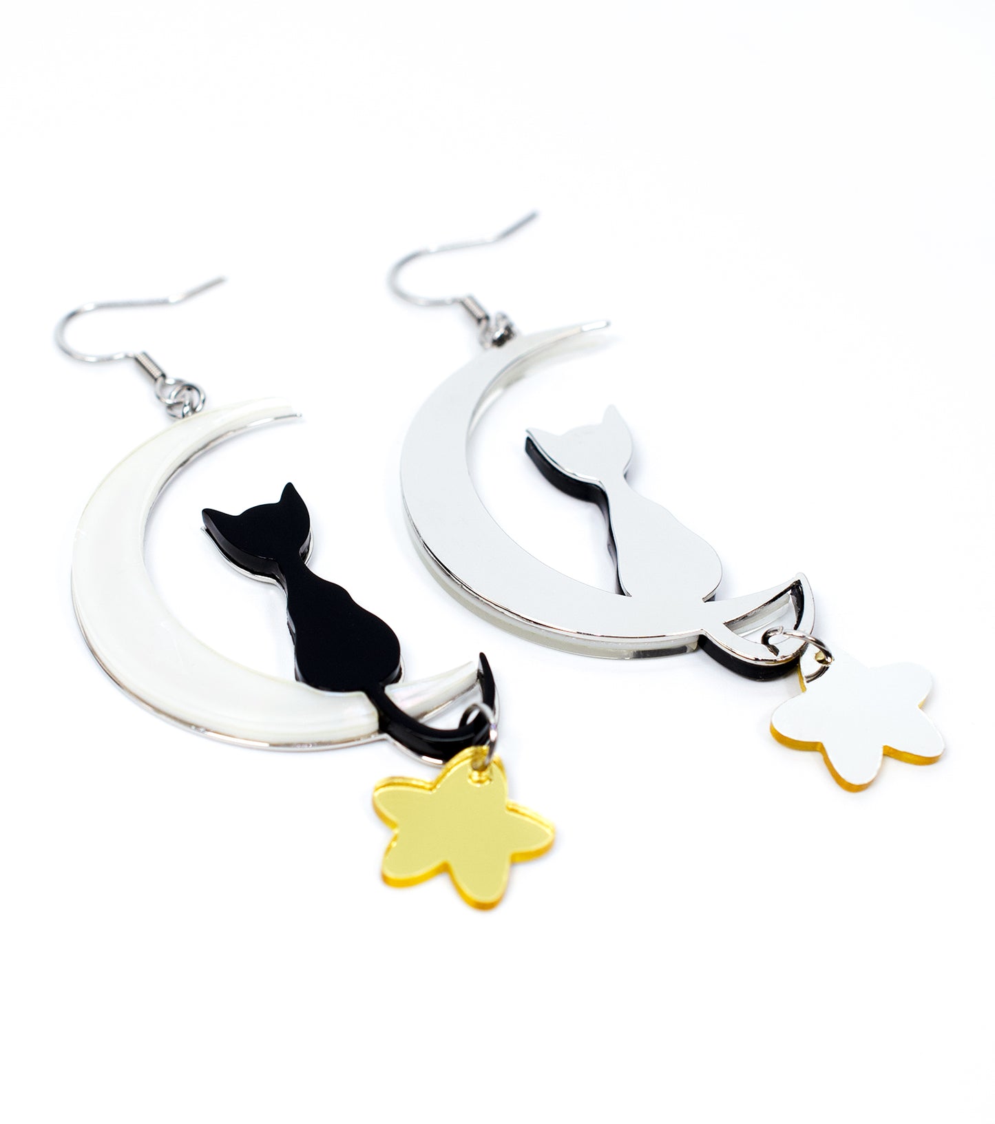Cat on Moon Earrings Acrylic Resin Halloween Statement Jewelry for Women